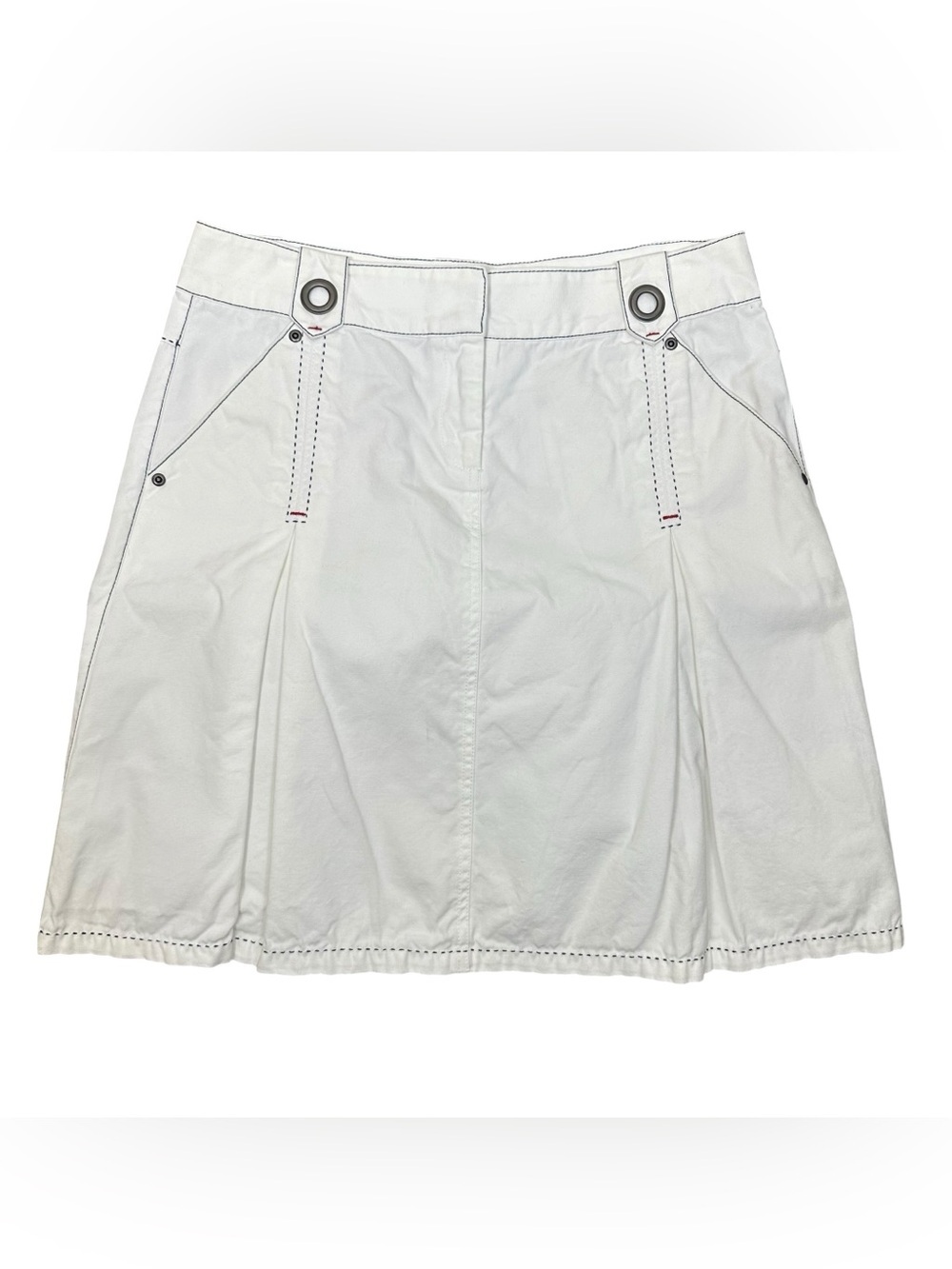 Cabi Nautical Regatta White A-line Deck Skirt Pockets Sz 10 Stitching Pleated